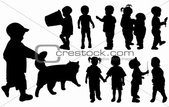 Silhouette girls and boys, vector