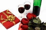 Roses With Present And Wine