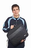 Teenager holding a laptop bag
