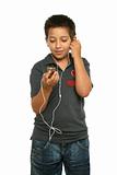 Cool boy listening music with a mp4 player