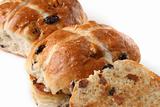 traditional hot cross buns whole and sliced 