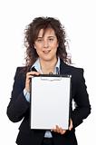 Business woman showing a notebook