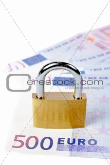 Locked padlock and money