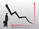 business woman silhouette and graph with arrow showing profits and gains, pattern