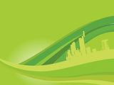 city isolated on wavy background, green wallpaper