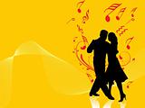 dancing couple isolated on yellow musical background, wallpaper