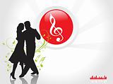 dancing couple with floral elements and musical graph, illustration