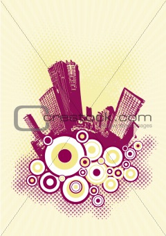 Red city with circles. Vector art