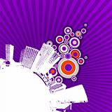 White city on purple background. Vector