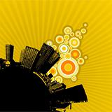 Black city on yellow background. Vector