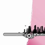 Black city with pink stripe. Vector