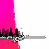 Black city with pink stripe. Vector