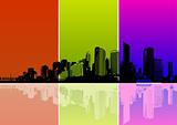 Panorama of city with colored strips. Vector
