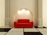 3D Interiors - Red sofa under the arc
