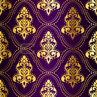 Gold-on-Purple seamless Indian pattern with dots