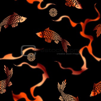 Seamless Asian fish pattern