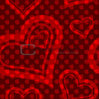 Red seamless rose and heart pattern