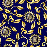 Seamless sunflower and swirls sari pattern