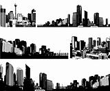 Black and white panorama cities. Vector art