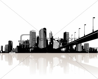 City reflected in water. Vector