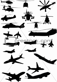 assorted helicopter and airplane silhouettes