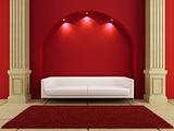 3d interiors - White couch in red room