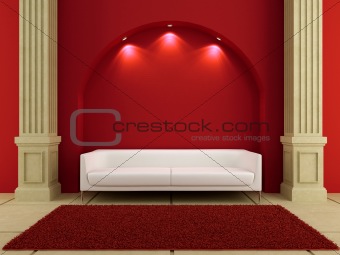 3d interiors - White couch in red room