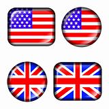 USA and UK Flag Button with 3d effect, isolated in white