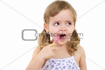 Little girl washing teeth