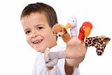 Happy boy with finger puppets