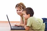 Mother and child surfing the net together