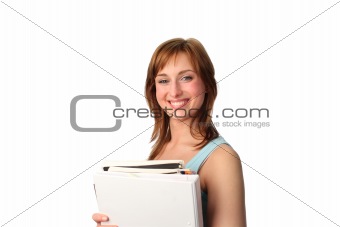 Teenager isolated against white with Books
