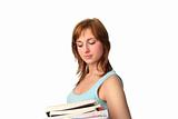 Teenager isolated against white with Books