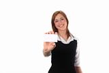 Woman holding a businesscard