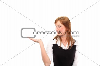 Woman with hand up