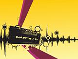 grunge audio cassette isolated on yellow, vector illustration