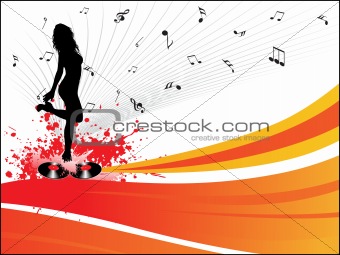 grunge disco background with lady in dancing pose