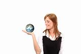 Woman jolding a globe in her hand