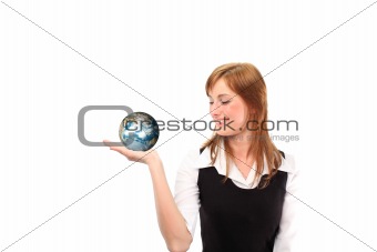 Woman jolding a globe in her hand