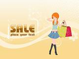 beautiful shopping girl with bags, floral vector