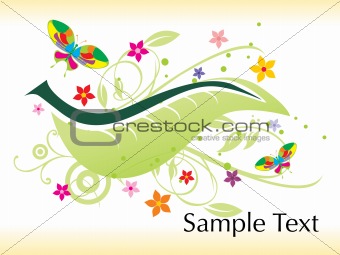 creative leaf with floral and butterfly, vector