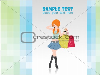 excited woman holding shopping bags on nice background