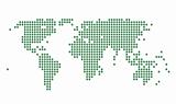 World map with green dots and Dollar sign