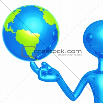 Blue Guy With World On His Finger