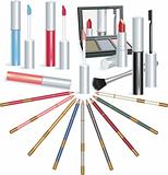 Makeup elements - brushes, lipstick, pencils, mirror etc