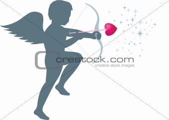 Isolated cupid on white background with bow and arrow