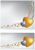 silver and gold banner and background of stars and hearts