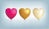 3 metallic heart balloons