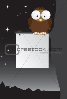 Owl and blank sign