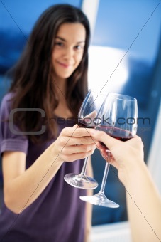 Woman drinks wine